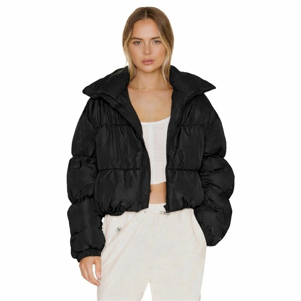 By Dyln Morris Puffer Jacket Cropped Slouchy Baggy Relaxed Fit in Black Medium